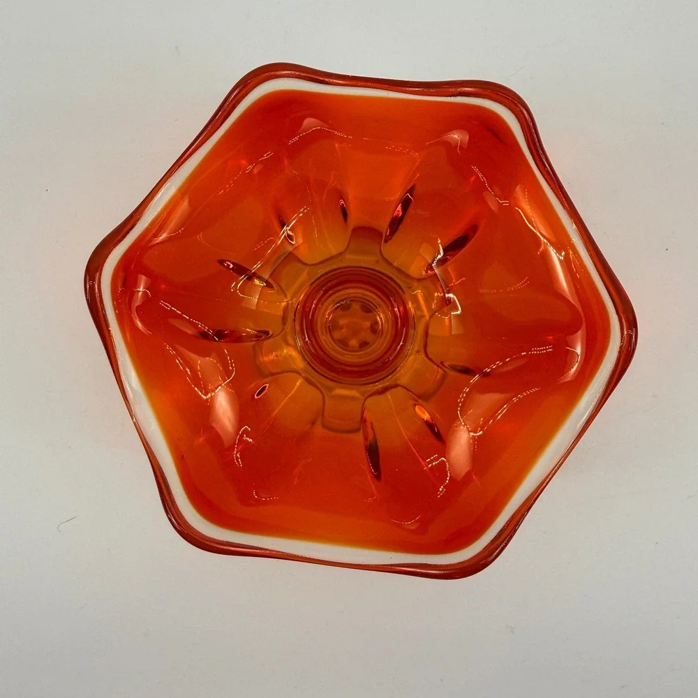 Viking Epic 6 Petal Persimmon Pedestal Taper Candle Holder Art Glass MCM